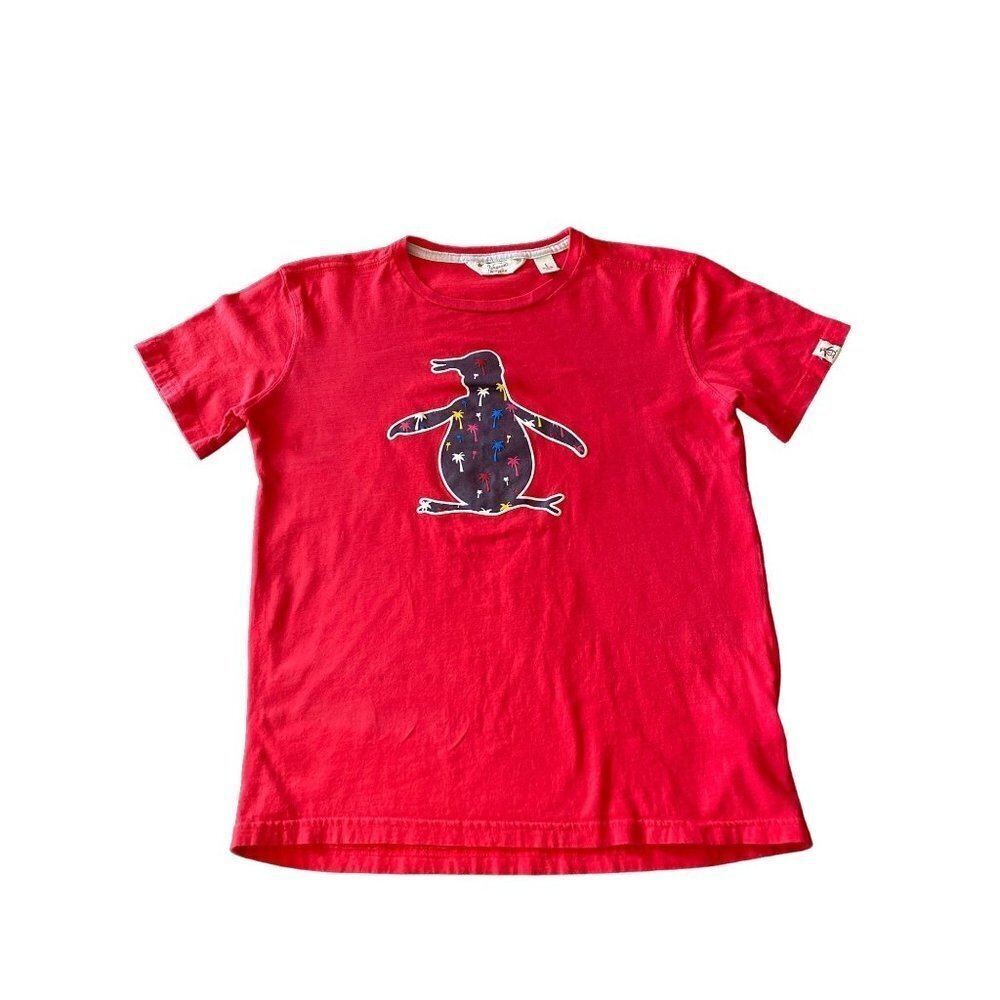 Original Penguin T-Shirt Red Palm Tree Penguin Patch Cotton Short Sleeve L